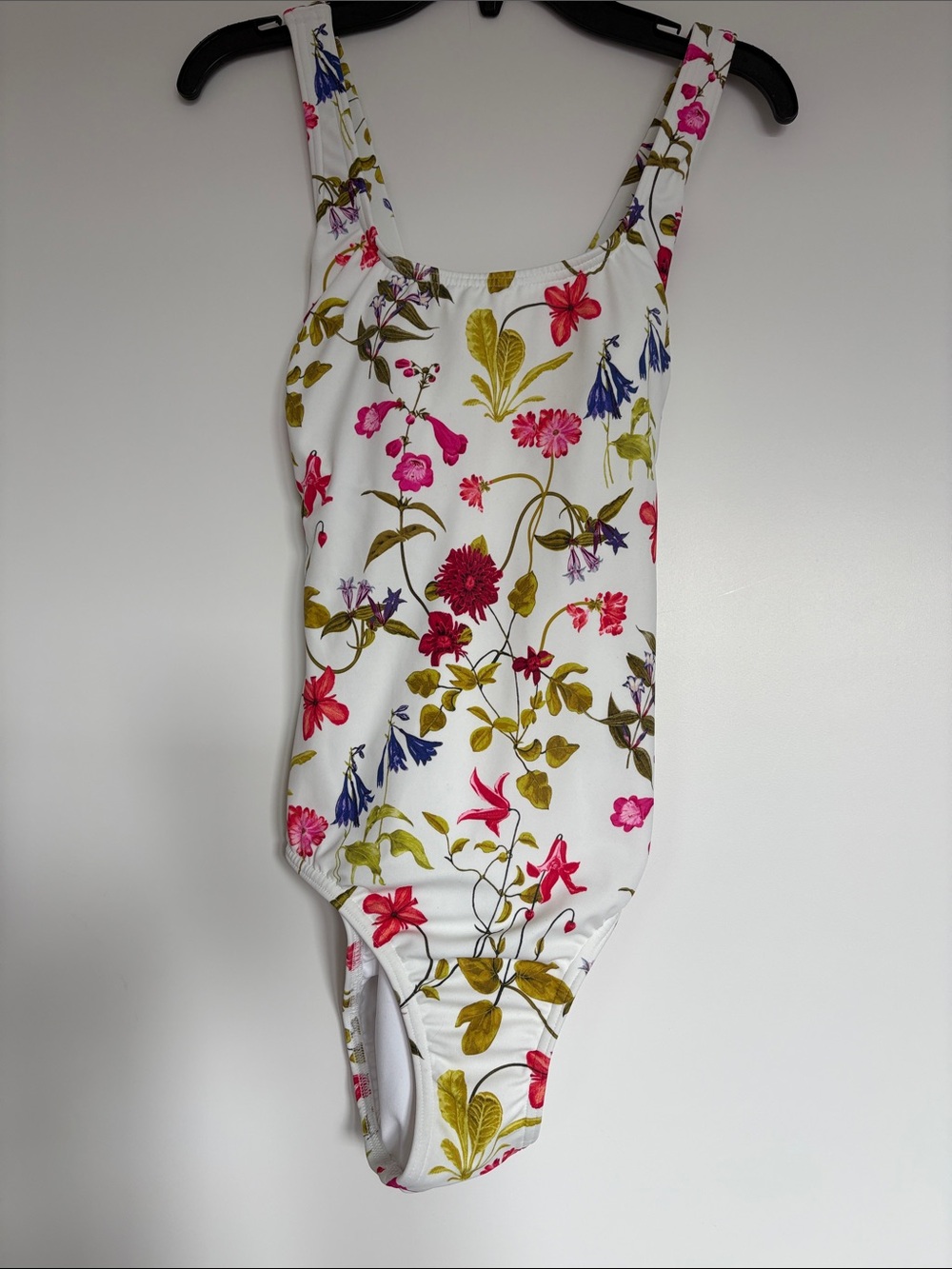 Lands' End White Floral 1-Piece Swimsuit w/Pink, blue, green, red, purple, orang